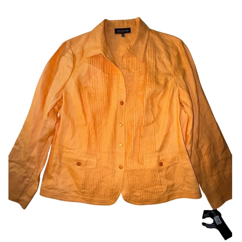 Jones New York 100% Linen Orange Pintuck Button Front Jacket 16W NWT